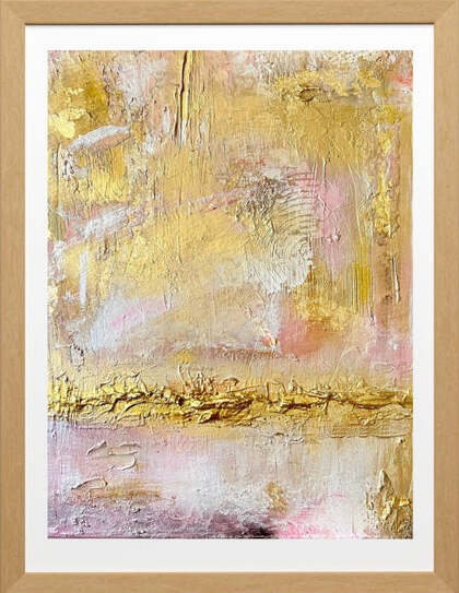 Original Abstract Gold & Pink Textured Wall Art.