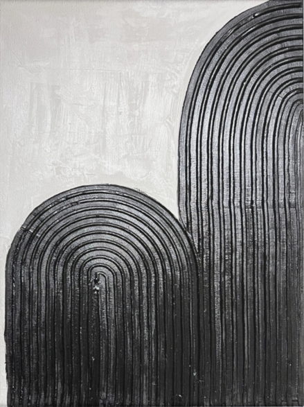 Handmade Textured Canvas Art | Plaster Painting | Black - White.