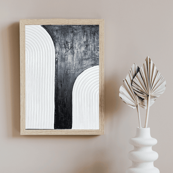 Handmade Textured Canvas Art | Plaster Painting | Black - White.