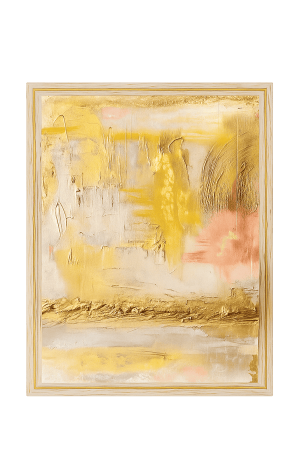 Handmade Textured-Canvas Art - Plaster Painting | Gold - Pink