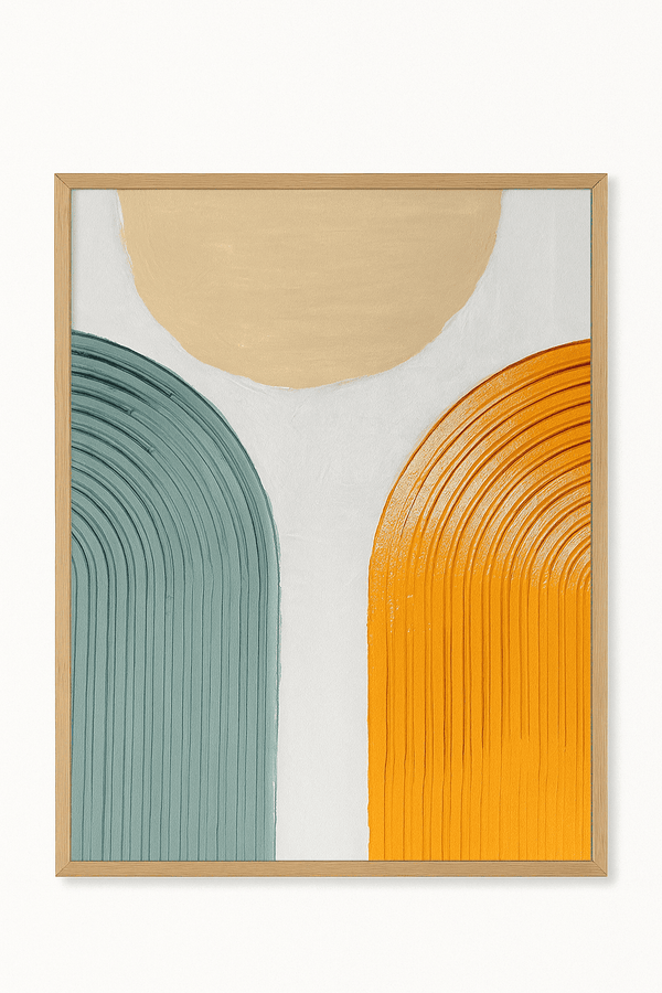 Handmade Textured-Canvas Art - Plaster Painting | Teal - Orange
